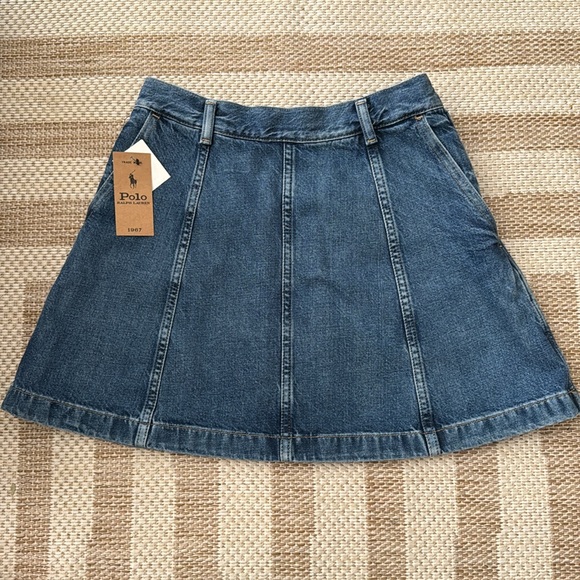 NEW Polo Ralph Lauren Luxury Denim Paneled A-Line Skirt SIZE 0 - Picture 5 of 9